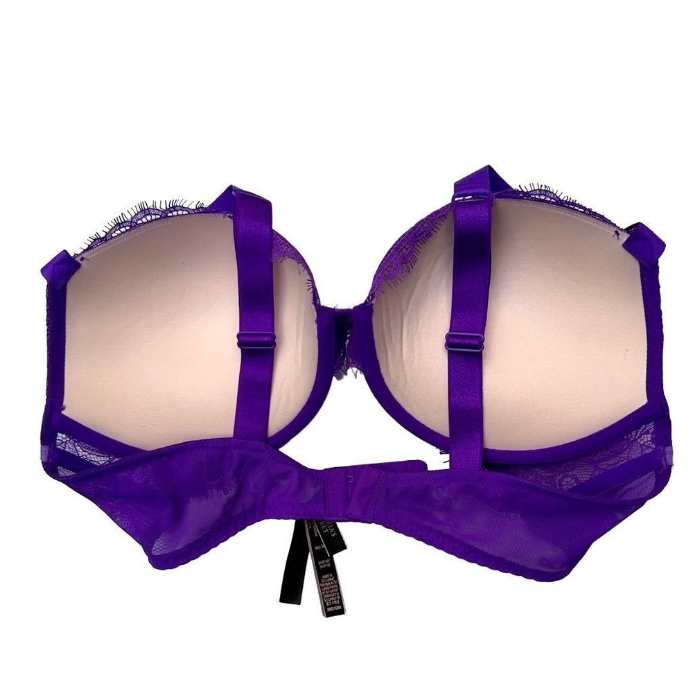 NWOT Victoria Secret 38C Bling Strap Purple Lace Push-Up Underwire Bra - Picture 2 of 11